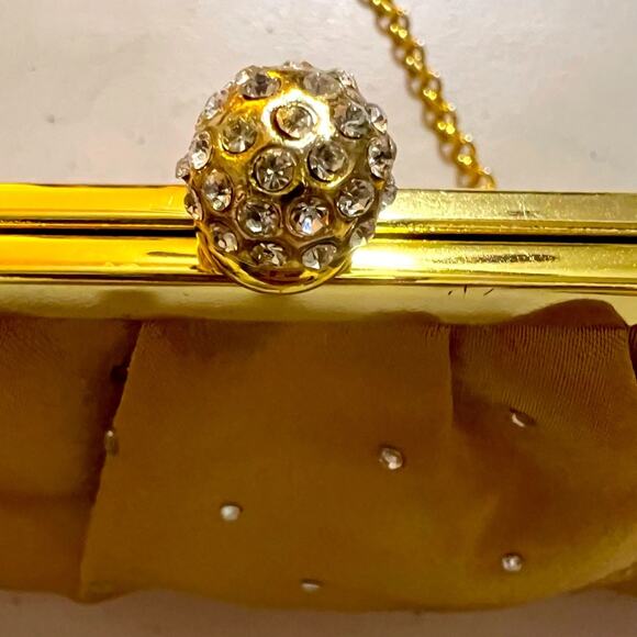 Vintage Gold Satin Rhinestone Jeweled Evening Bag Chain Strap Purse - Picture 2 of 8